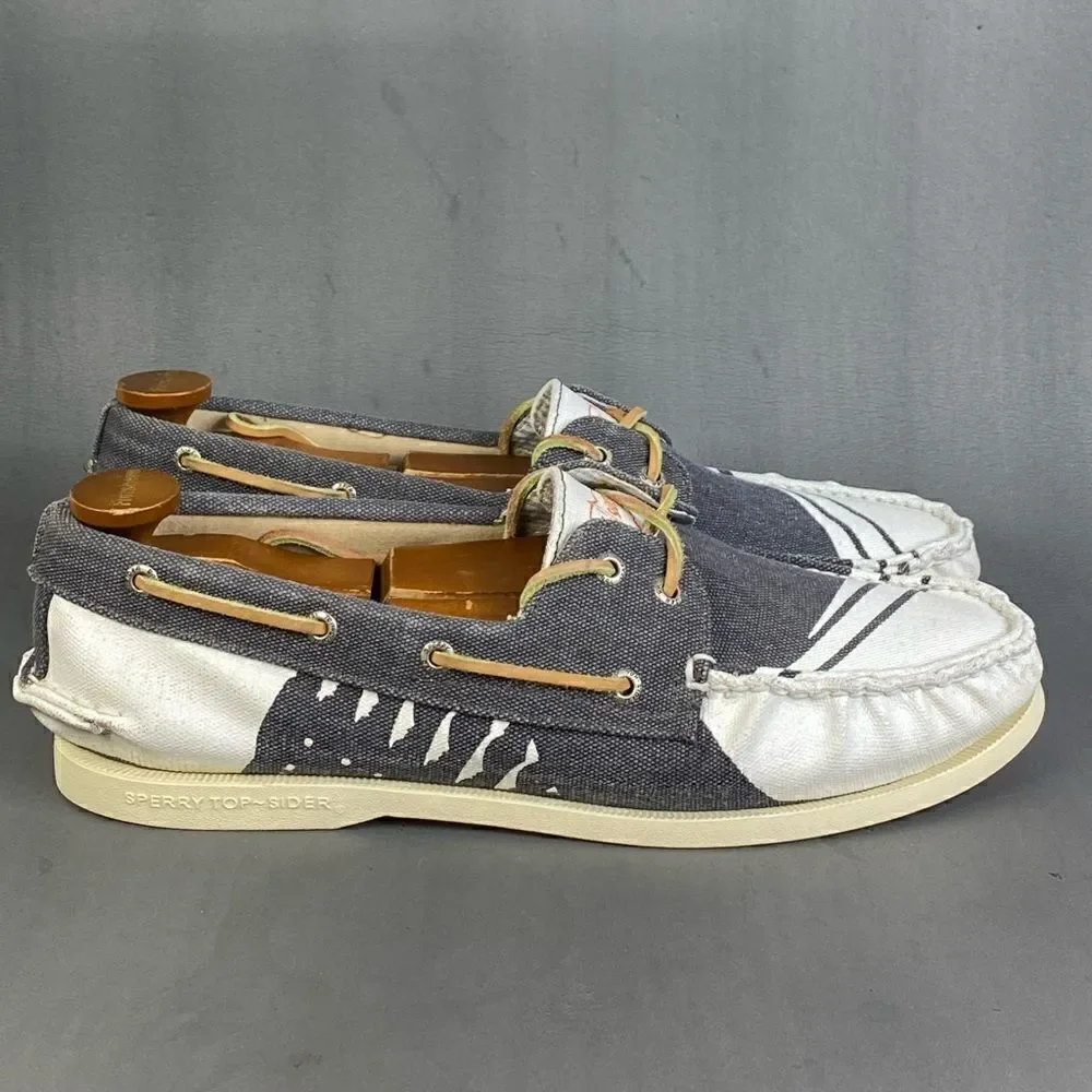 Sperry Top-Spider 2-Eye Hand Painted Rigger Navy/White boat shoes mens size 12